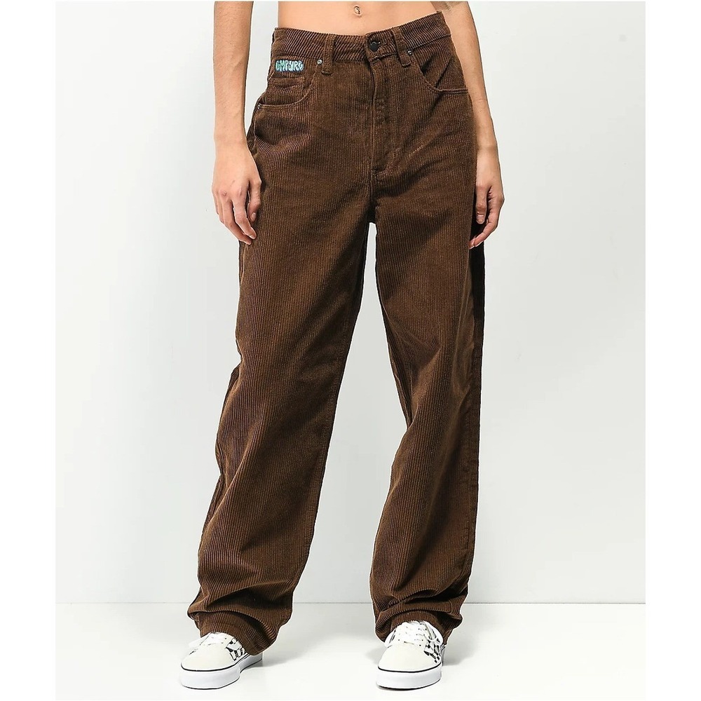 EMPYRE TORI Brown Corduroy Baggy Fit High Waist Pants Skate 90s Hip Hop Womens 8